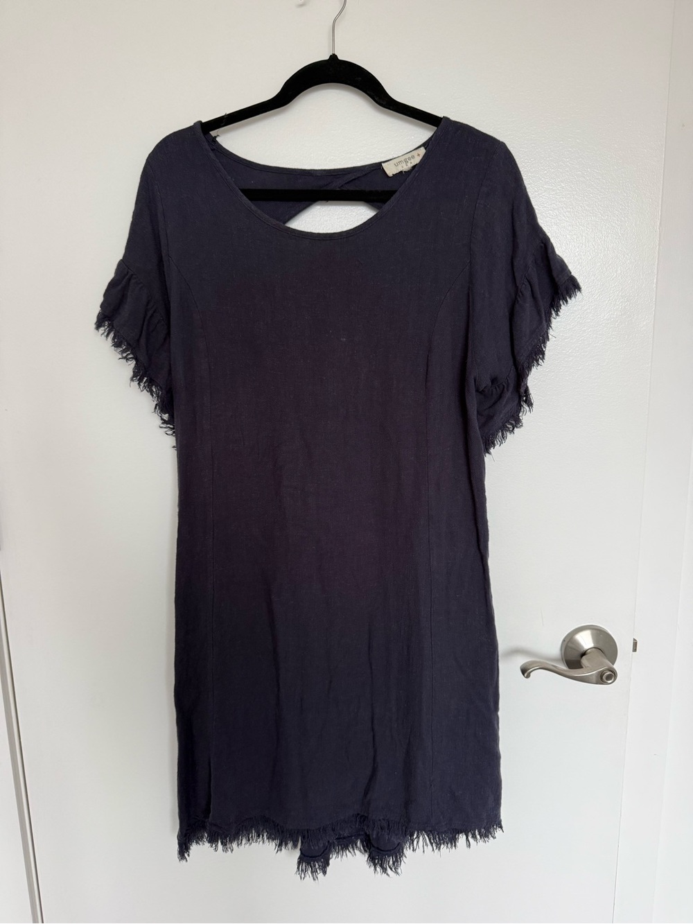 Umgee Navy Fringe Sleeve Shift Dress
